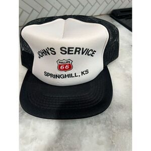 Vintage Phillips 66 Hat Snapback Black White Trucker John’s Service Springfield
